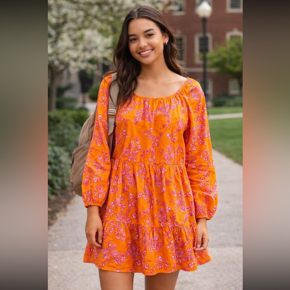 J. Crew Orange and Pink Floral Mini Dress